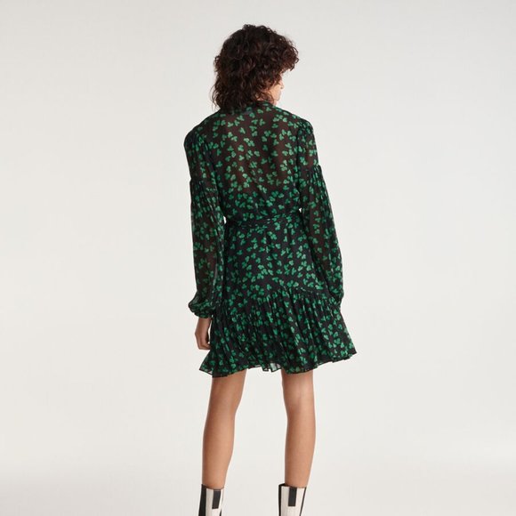The kooples SHORT BLACK DRESS WITH GREEN PATTERN AND BELT - Picture 5 of 7